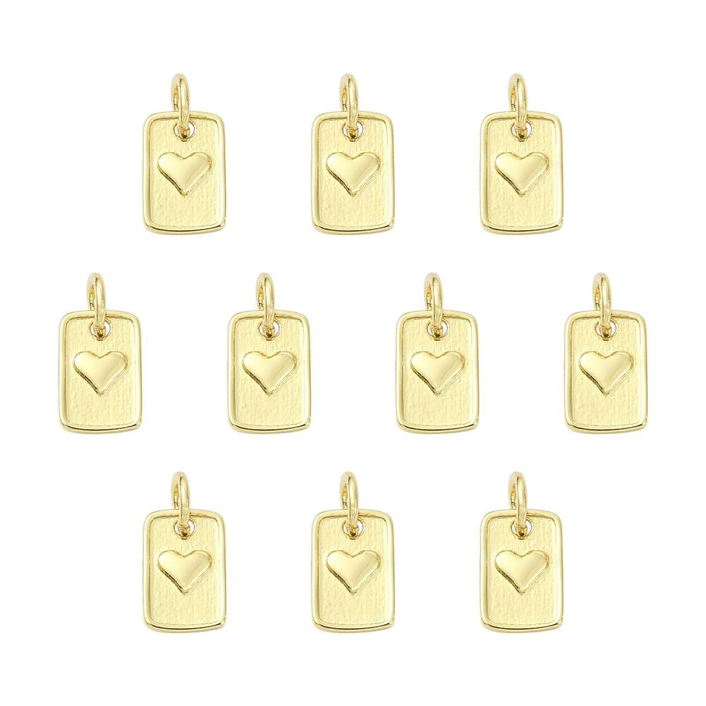 8636 10Pcs Heart Charms for Jewelry Making 18K Gold Plated Bulk Rectangle